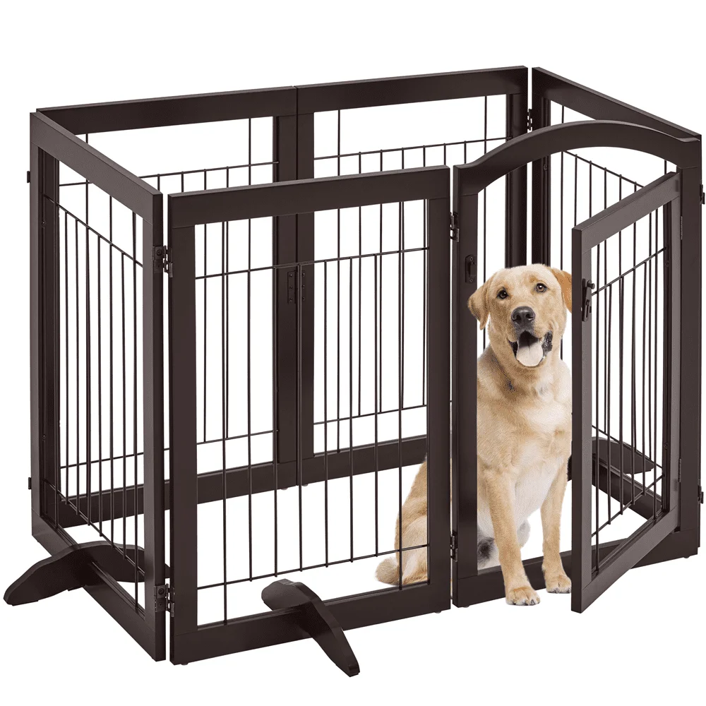 

SmileMart 32″ Height 6-Panel Foldable Pet Gate Safety Playpen for Dog, Espresso
