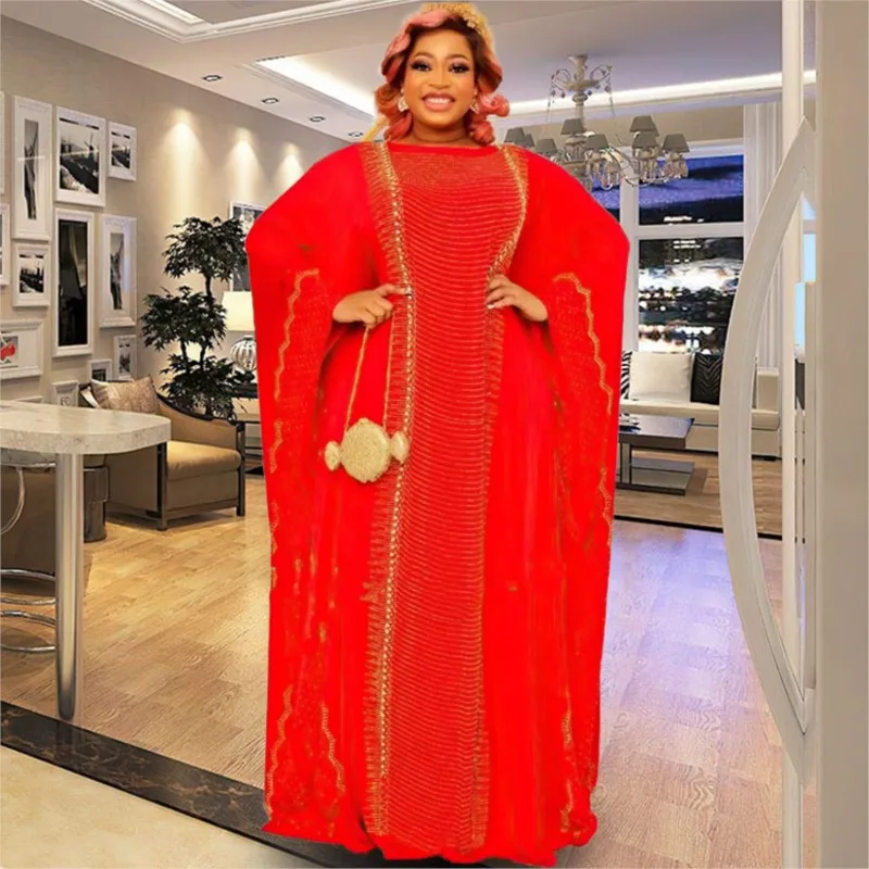 Abaya Muslim Loose Hot Diamond Chiffon Long Dress Ankara Robes Dashiki Party African Dresses For Women Two Piece Muslim Set Fall