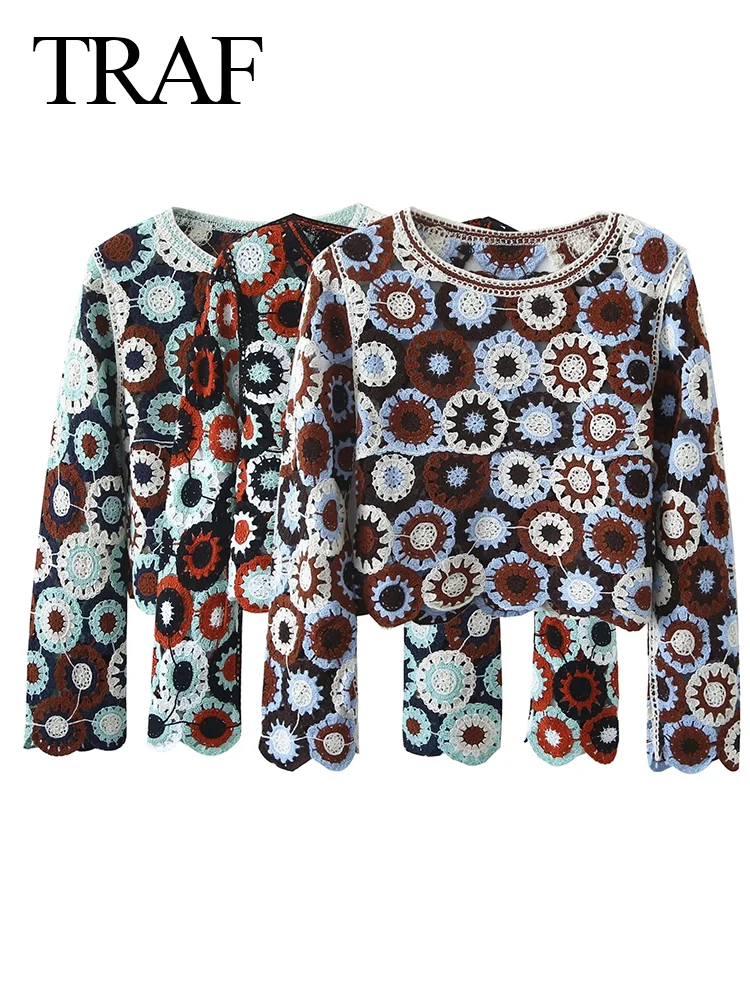 

Женский свитер в стиле пэчворк, с круглым вырезом