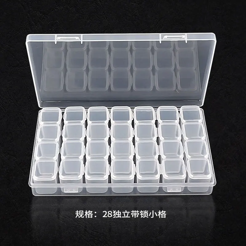 

28 Grids Sealed Plastic Storage Box Protable Weekly Hygiene Removable Pill Case Nail Art Accessories Diamond Jewelry Organizer