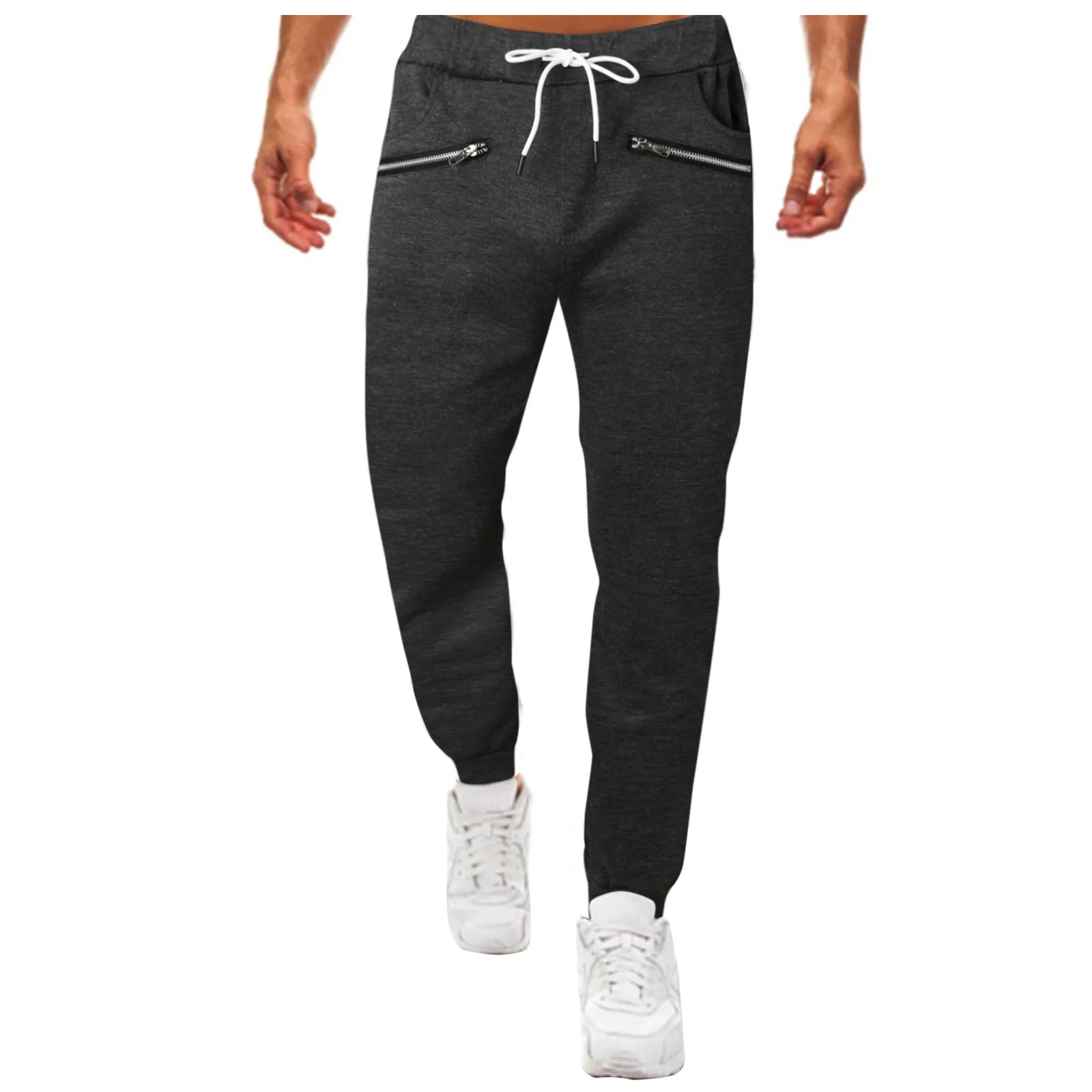 

Men's Autumn Zipper Pant Stitching Casual Zipper Closure Pant Feet Trousers Lace-up Sports Lesiure Casual Pants