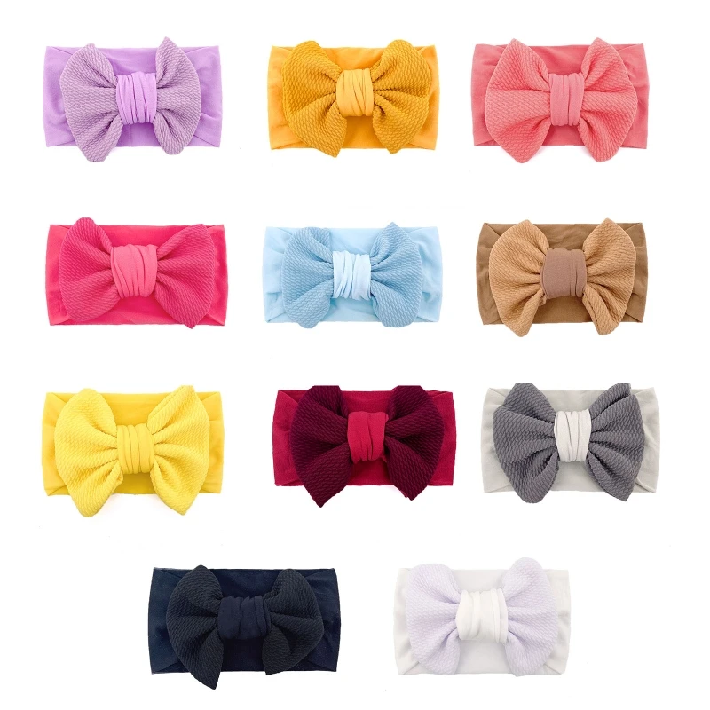 

rBaby Bowknot Headband Stretchy Turban Elastic Big Bows Hair Band Head Wrap Children Toddler Headwear
