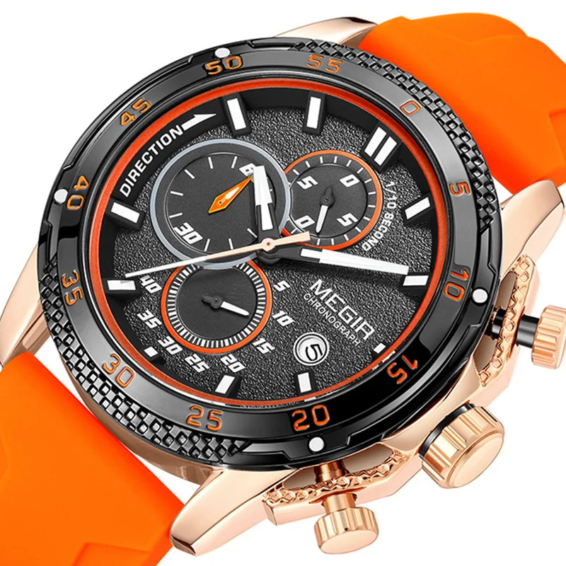 MEGIR Men's Watches Top Brand Luxury Quartz Luminious Waterproof Multifunction Wristwatches Silicone Strap Relogio Masculino