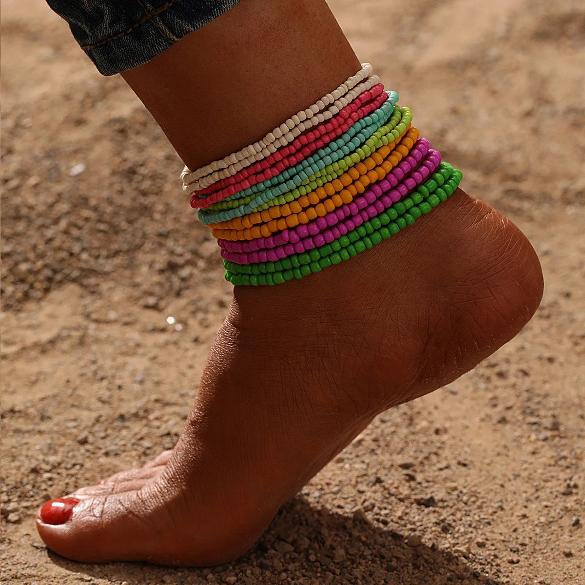 14pc/Set Boho Summer Bead Anklets For Women Handmade Ankle Bracelet Foot Chain Beach Jewelry Tobilleras