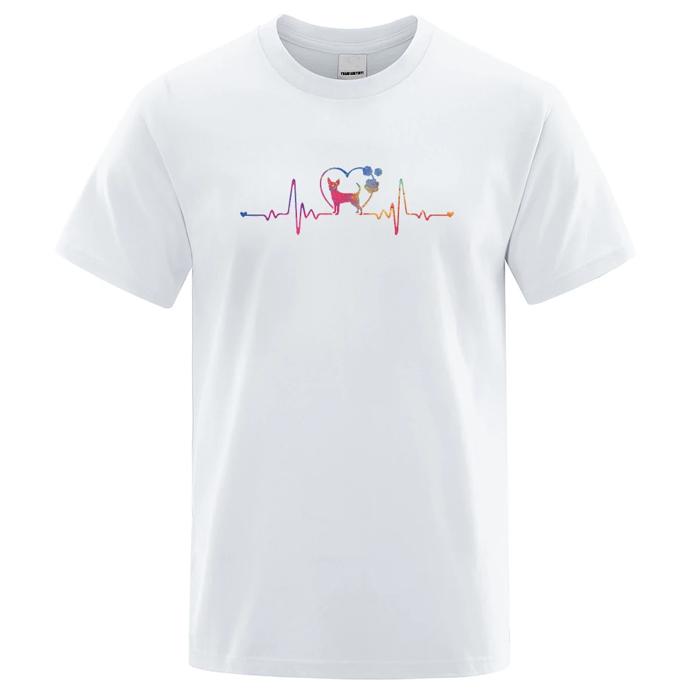 

Heartbeat Love Cat Printing Men Tshirts Comfortable Casual Clothing Fashion Breathable Tees Shirt Mens Regular Sleeve Tshirt