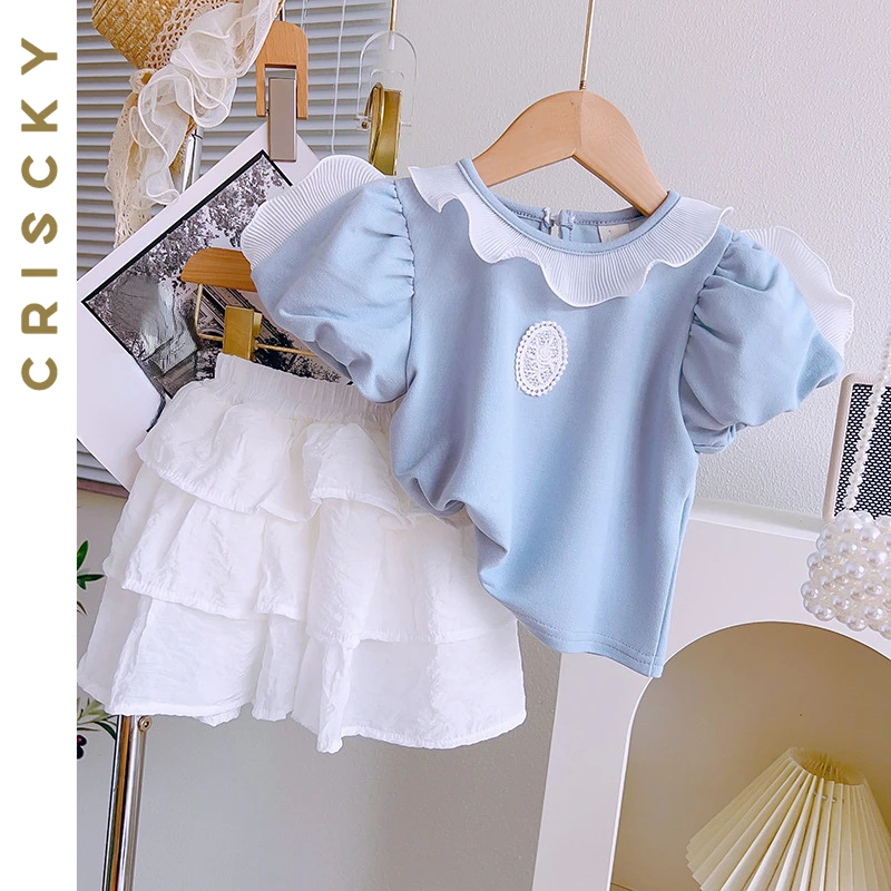 

Новинка 2023, детская одежда для девочек, наряды из 2 предметов, детские блузки с коротким рукавом, яркая детская одежда