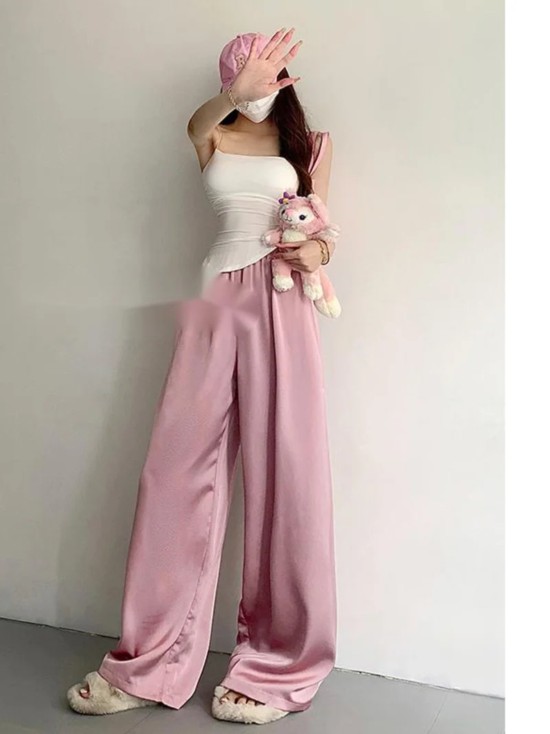 

Новинка лета 2023, модные женские прямые брюки TVVOVVIN, свободные широкие штаны, розовые брюки 97C9