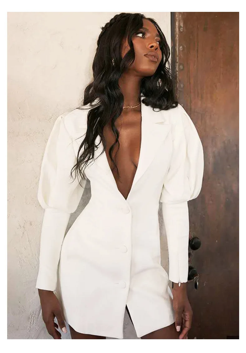 

2022 autumn and winter new women's clothing suit collar lantern sleeves casual temperament fashion dress women