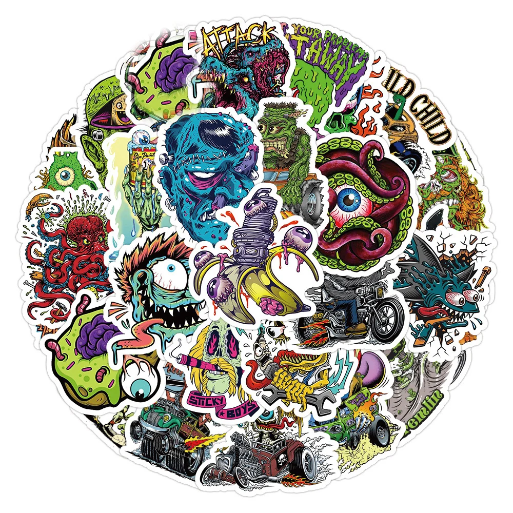 

10/30/50pcs Vintage Horror Skeleton Stickers Decals Skateboard Laptop Motorcycle Luggage Car Phone Cool Waterproof Stickers Toys