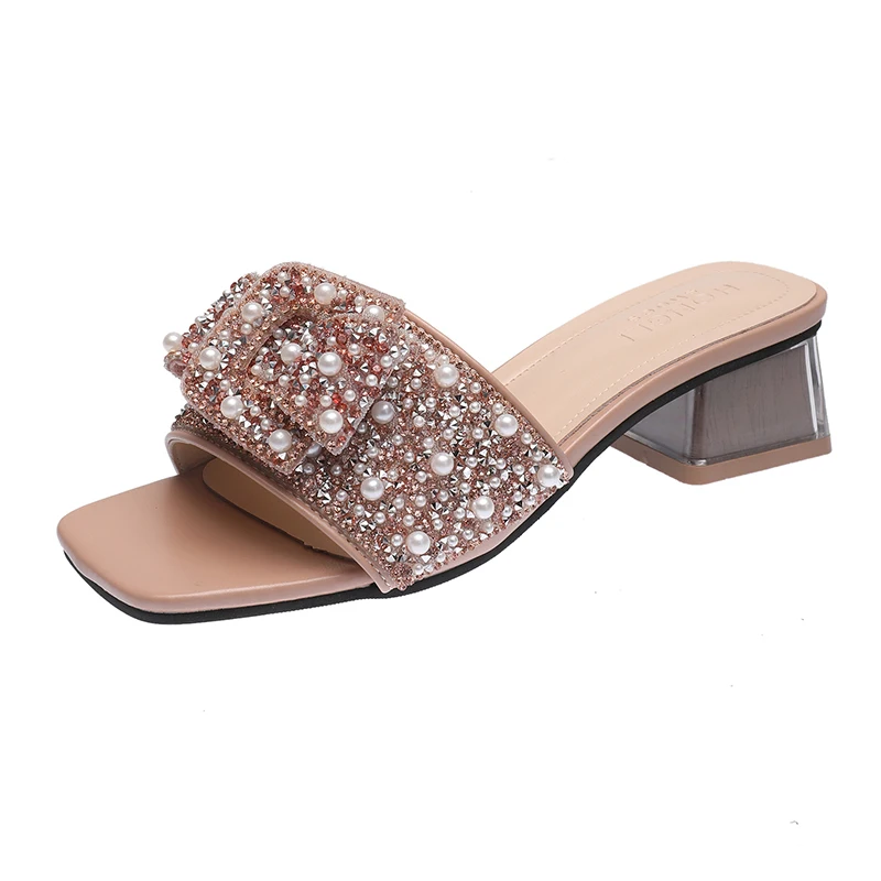 

Women Rhinestones Flip Flops Slippers Summer Fashion Buckle Low Heel Sandals Woman Comfortable Beach Slides Mujer A037