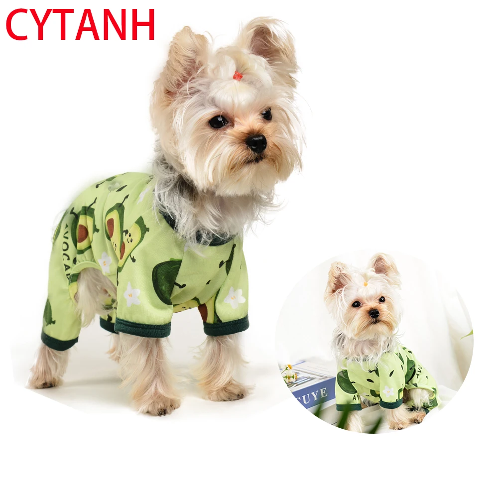 

Spring Pet Dog Clothes Soft Breathable Cuffs Restrained Avocado Cute Print Small Medium Large Costume Green Summer