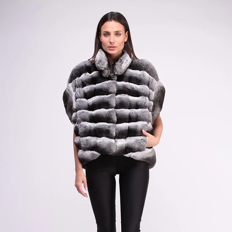Stand-collar Sleeveless Natural Rex Rabbit Fur Vest Jacket Women Winter Luxury Warm Tops Black Genuine Real Fur Tank Top Lady enlarge