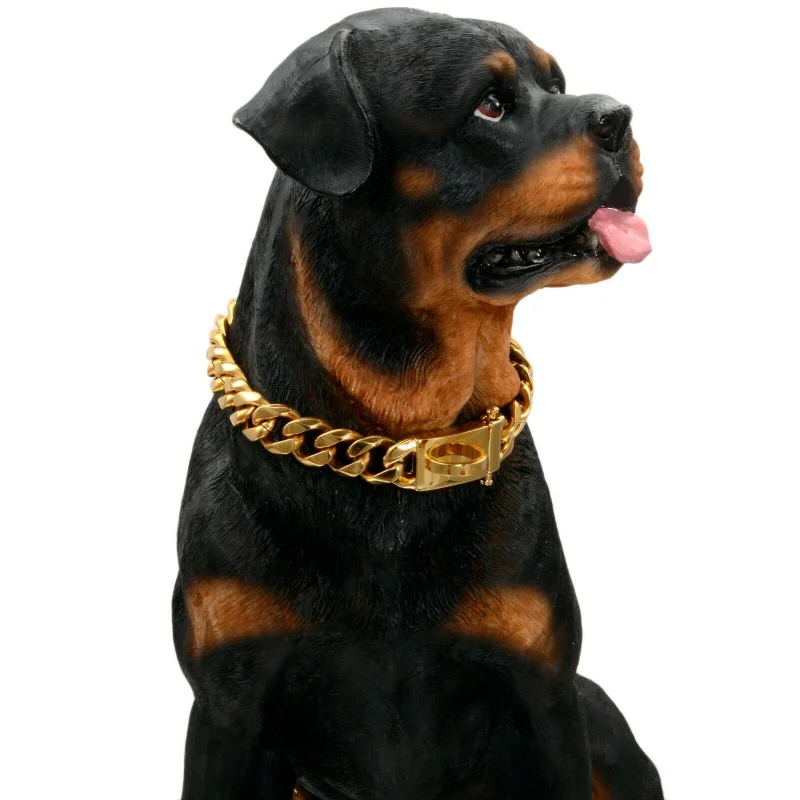 

Золотистый поводок для собак, шестисторонний металлический ошейник из титановой стали, 15 мм, для домашних питомцев