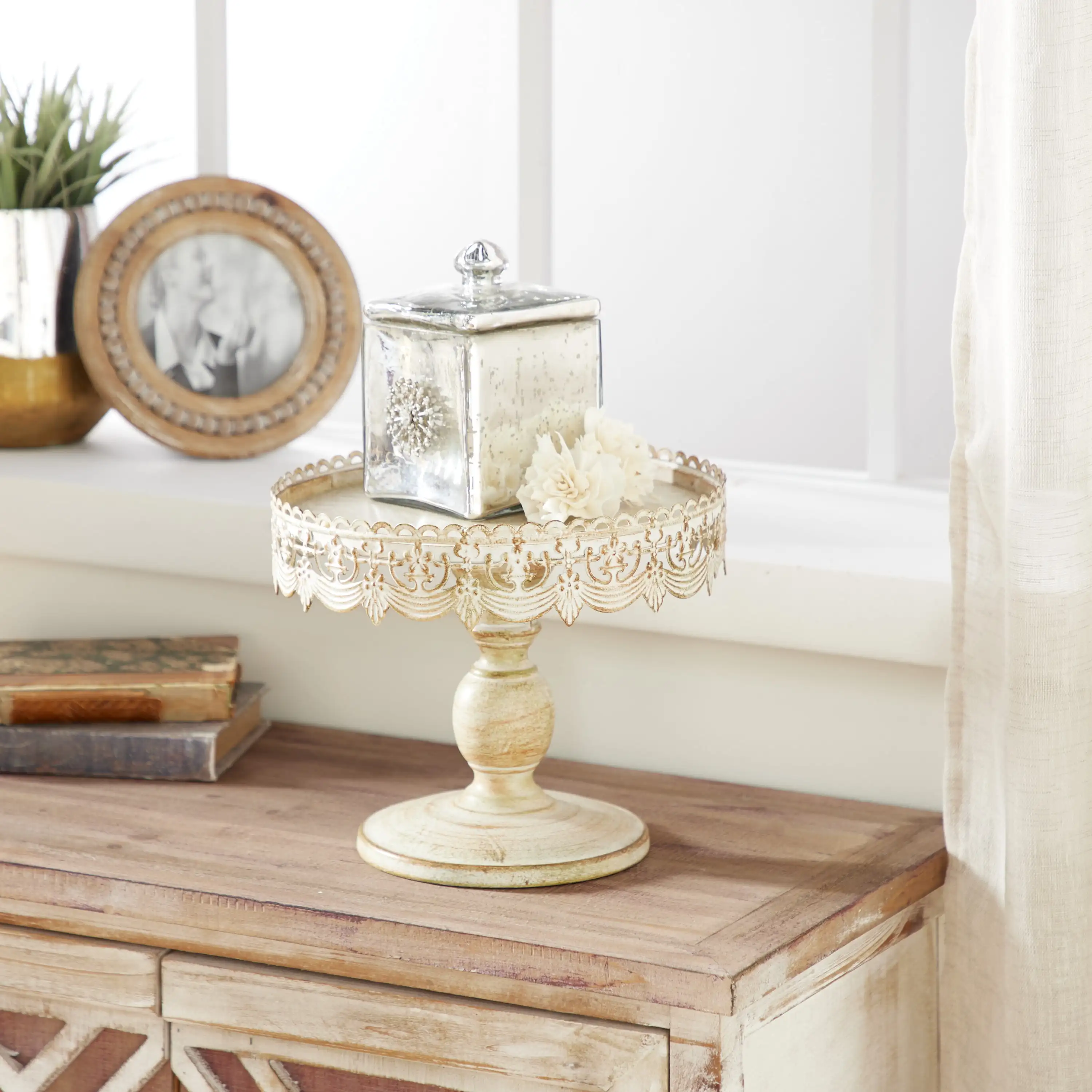 

10" x 9" White Metal Cake Stand with Lace Inspired Edge, 1-Piece