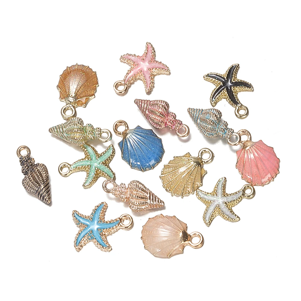 

5Ppcs/15pcs Starfish Conch Sea Shell Charms Metal Pendants Ocean Style Keychain Bracelet Necklace Jewelry DIY Craft Supplies