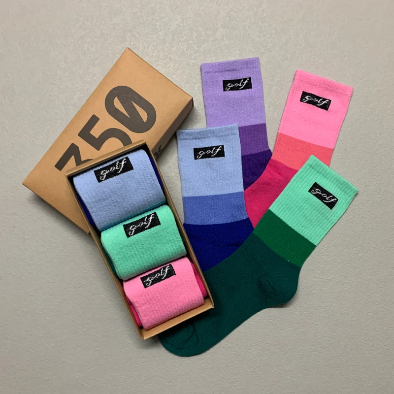 

3 Pairs/Box Funny Gradient Letter Golf Stockings Cotton Harajuku Soft Ins Streetwear Hip Hop Long Sport Gifts Women Socks Pack
