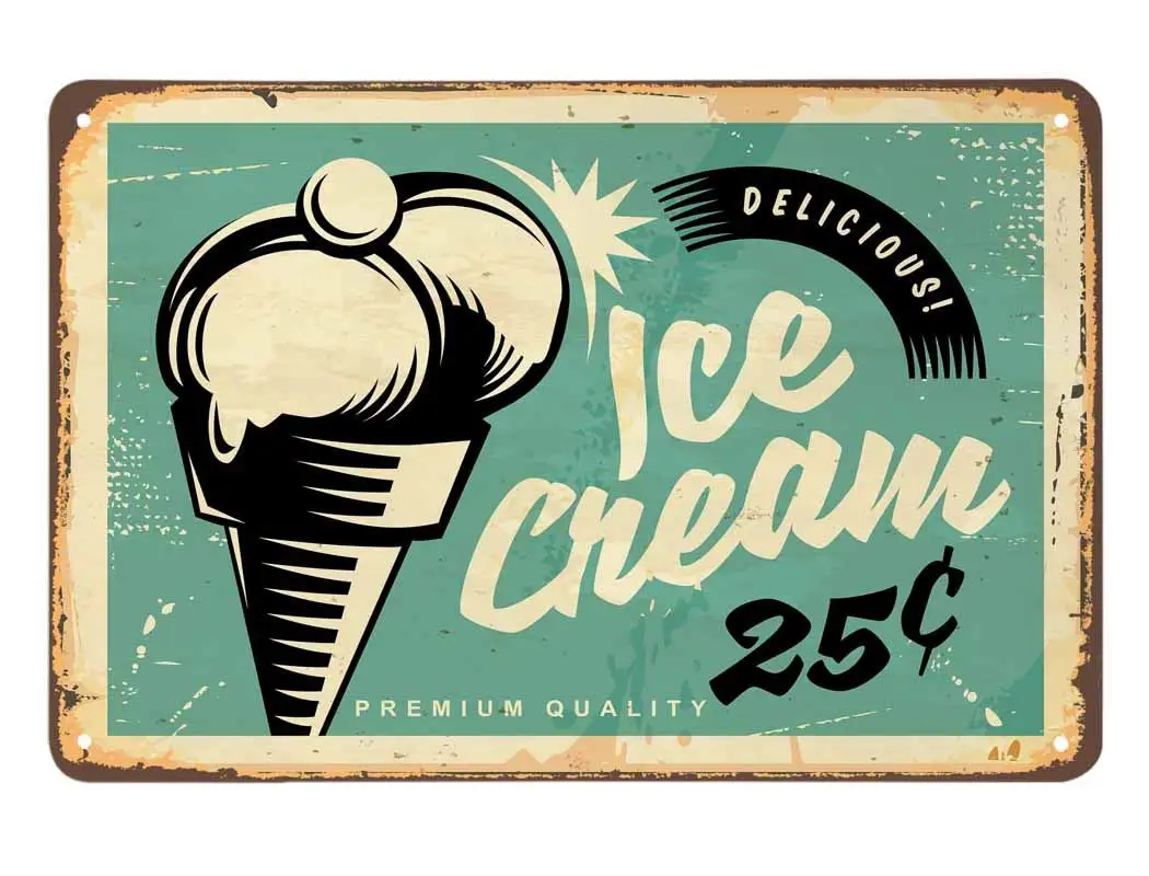 

Ice Cream Tin Sign,Sweet Delicious Food Blue Vintage Metal Tin Signs for Cafes Bars Pubs Shop Wall Decorative Funny Retro Sign