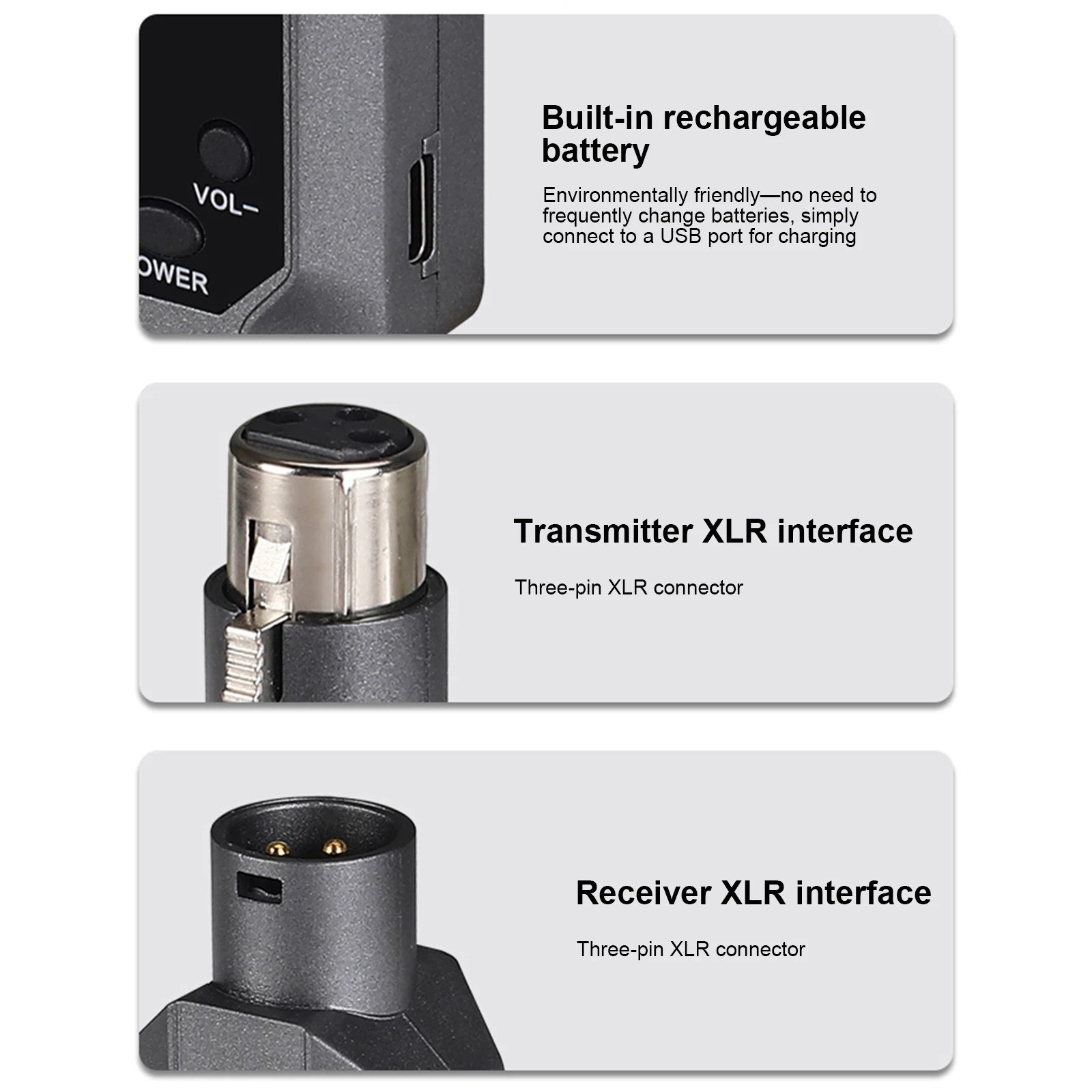 Фото Конвертер проводного микрофона в беспроводной: передатчик и приемник для конденсаторных и динамических микрофонов, для записи речи, с функцией Plug and Play №5