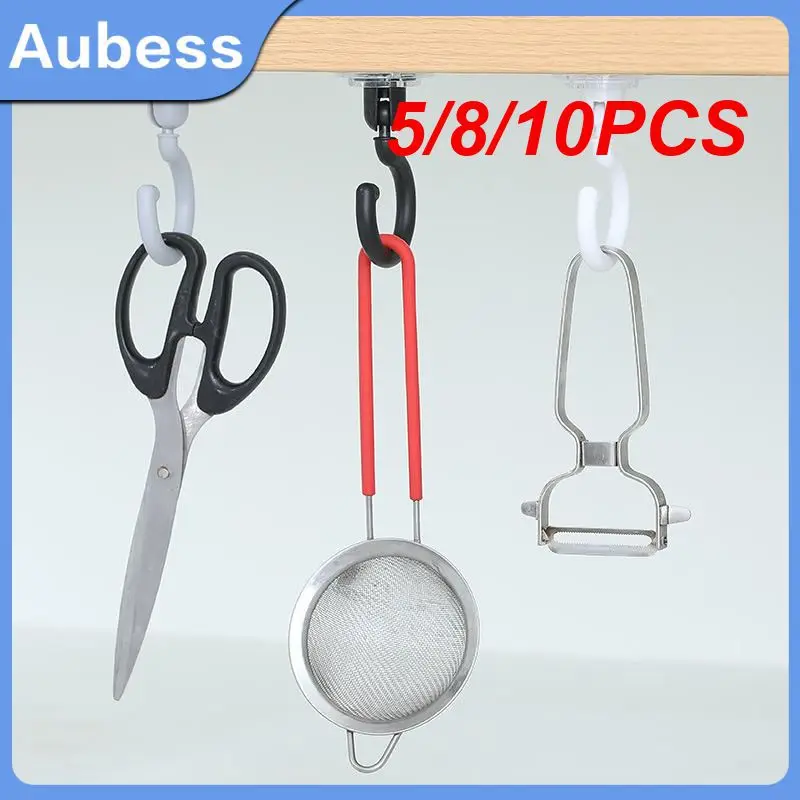 

5/8/10PCS Household Ceiling Rotary Hook Multifunction Strong Hook Wall Key Hanging Self Adhesive Hook Kitchen Bathroom