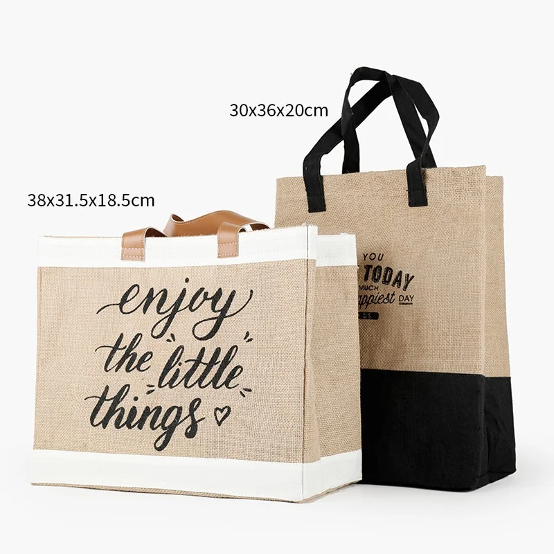 Buy Vintage Ladies Letter Printed Beach Shoulder Shopping Bag Woman Linen Tote Large Capacity Casual Handbag on