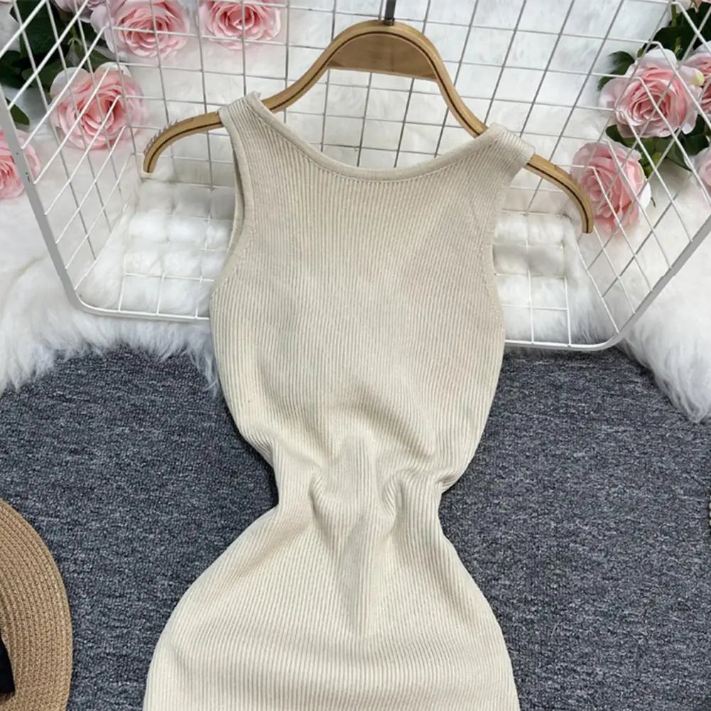 

Charming Elastic Ball Vest Dress One Size Women Maxi Dress High Split Knitted Lady Summer Dress Women Garment