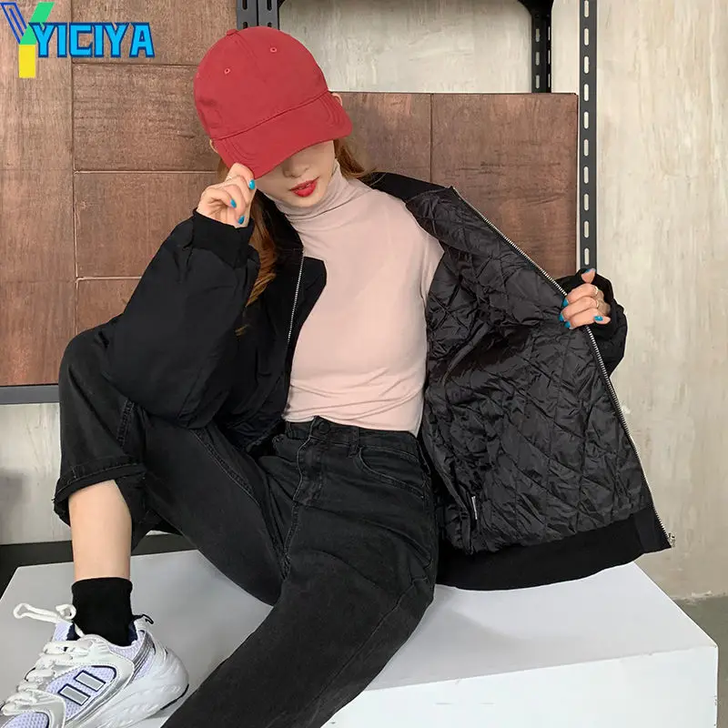 YICIYA Coats Woman Winter 2023 Solid Jacket Oversized Parkas Autumn Casual Loose Streetwear Baseball Uniform Thick Jackets Y2k