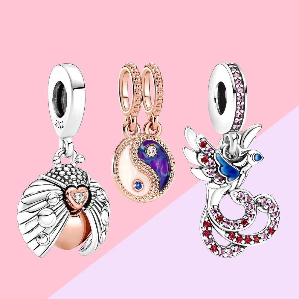 Pandora – perles en argent Sterling 2023, Phoenix Yin Yang poissons, coccinelle porte-bonheur, pour femmes, bijoux, Bracelet, cadeaux, bricolage, nouvelle collection