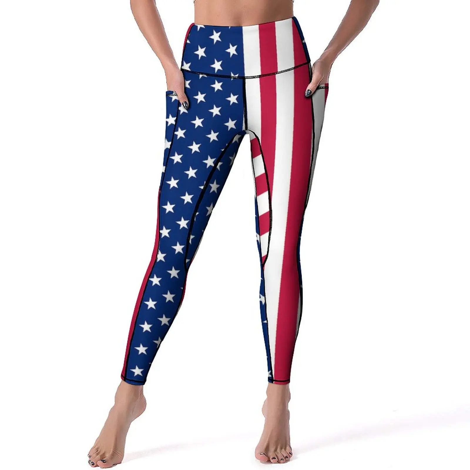 

Patriotic USA Flag Yoga Pants Stars Stripes Leggings High Waist Novelty Yoga Legging Stretch Graphic Fitness Gym Sports Tights