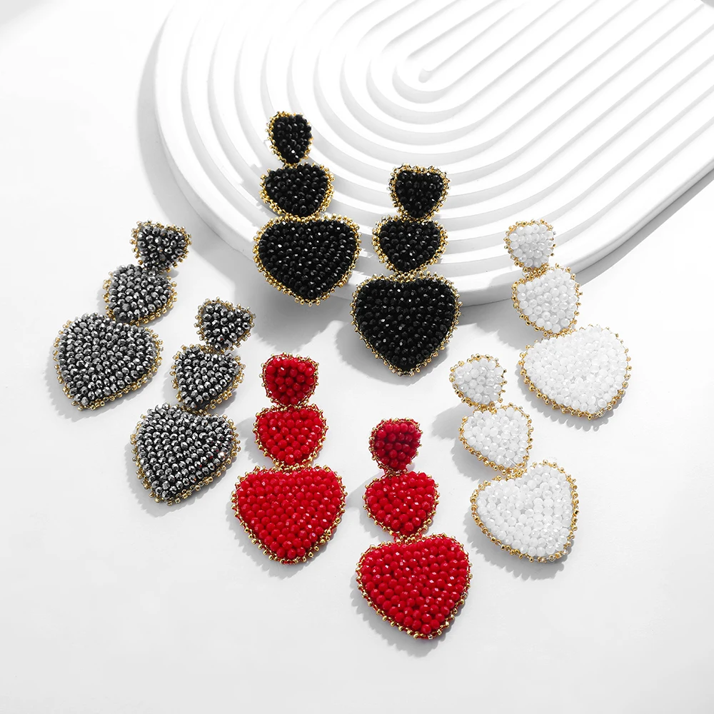 

Handmade Seed Beads Dangle Earrings for Women Long Red Heart Pendant Earring Boho Jewelry Gifts 2023 New Fashion