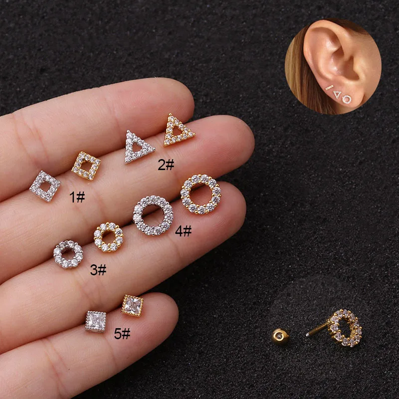 

2020 New 1Pc Geometrical Shape Cz Ear Cartilage Helix Tragus Rook Conch Piercing Earring Stainless Steel Screw Back Stud Earring