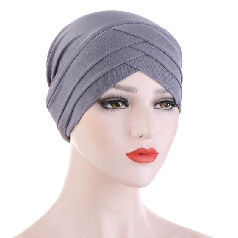 

KepaHoo Forehead Cross Muslim Turban Pure Color Stretch Cotton Inner Hijabs For Caps Ready To Wear Head Scarf Under Hijab Bonnet