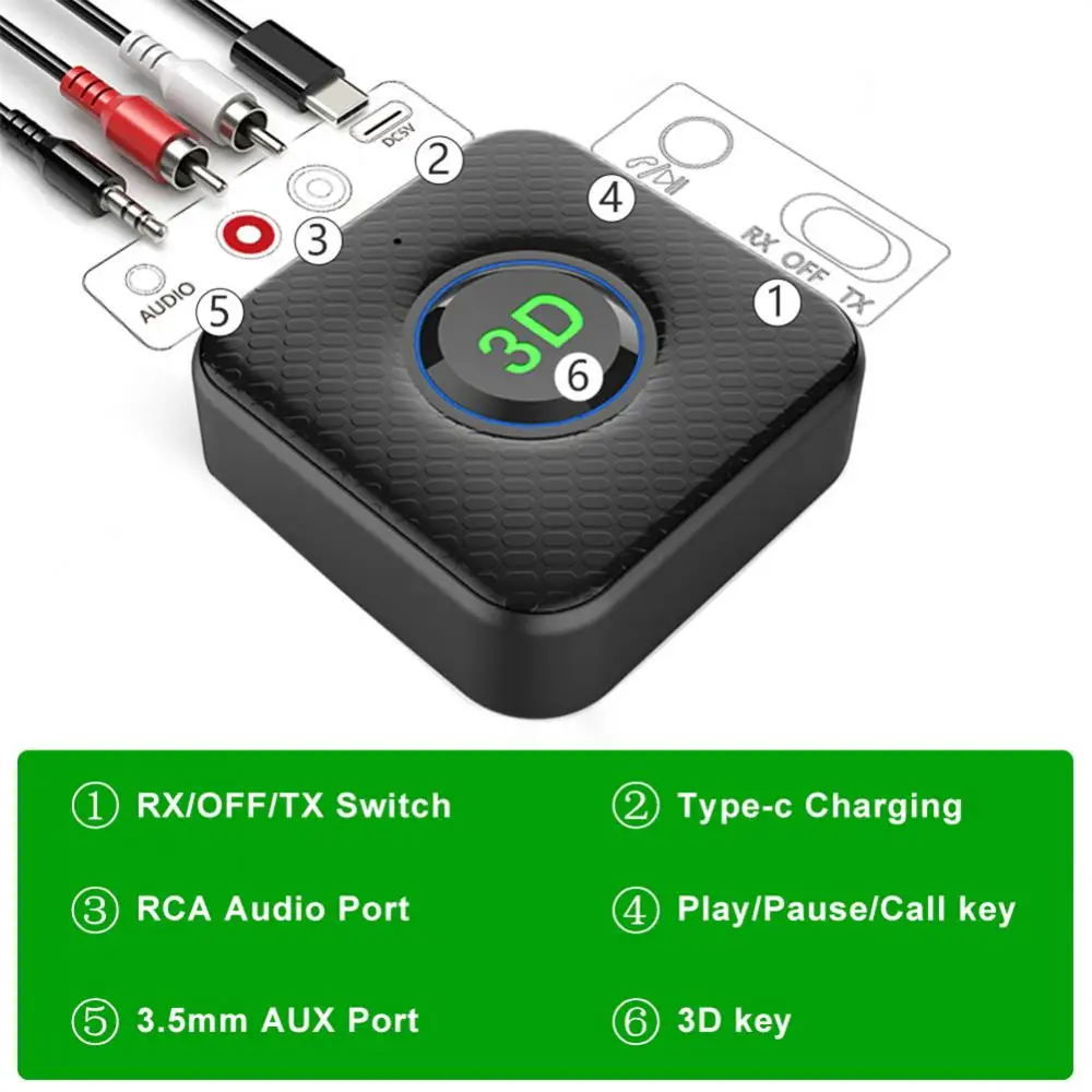 

250mah Bluetooth-compatible 5.1 Audio Adapter Transmitter High-definition Call Long Battery Life 3d Sound Effect Receiver