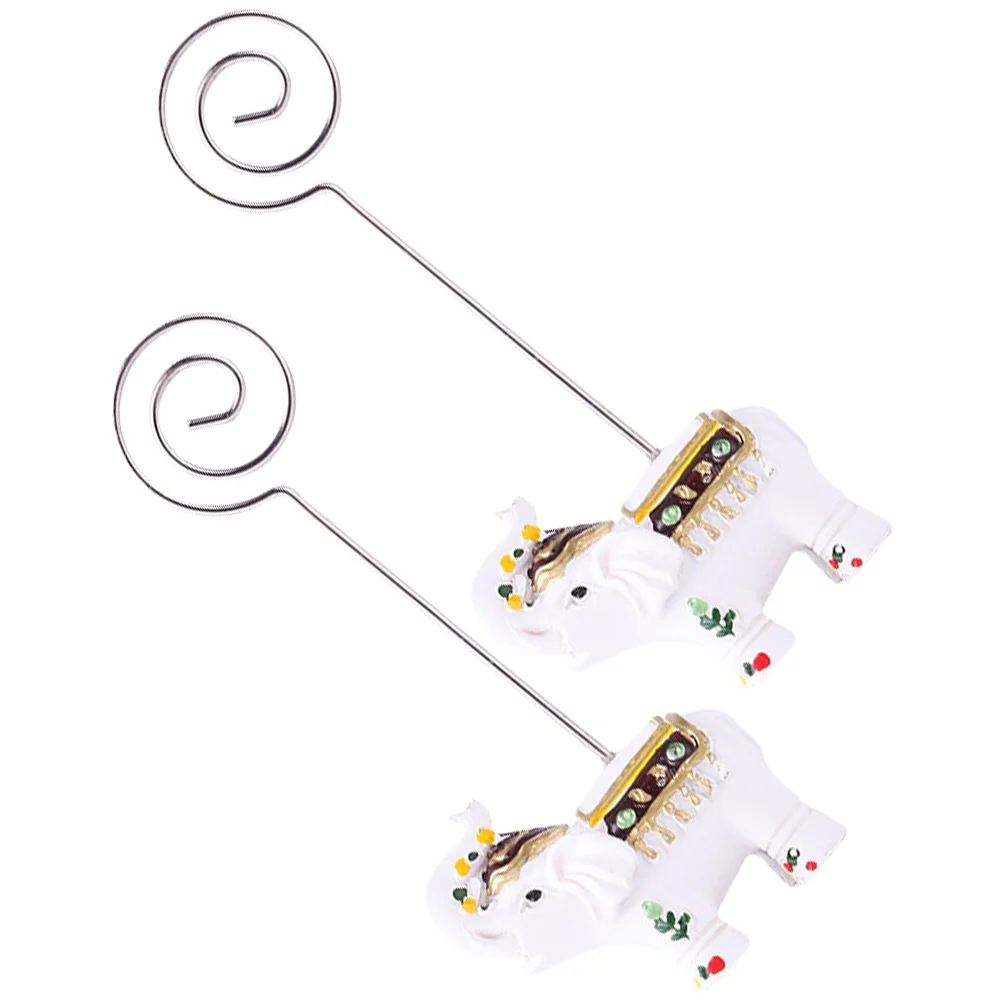 

2 Pcs Elephant Card Holder Ornament Picture Menu Holder Multifunction Table Number Holders Resin Sign Display Holder