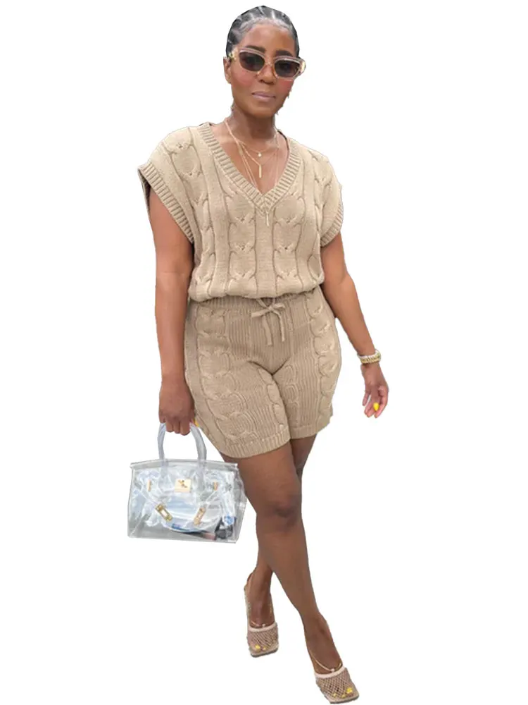 

Женский трикотажный комплект из 2 предметов, жилет без рукавов и шорты в уличном стиле