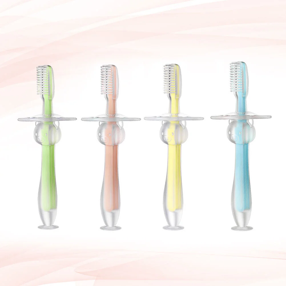 

4pcs Standing Suction Tooth Brush Silicone Teether for Baby Kids Infant Use