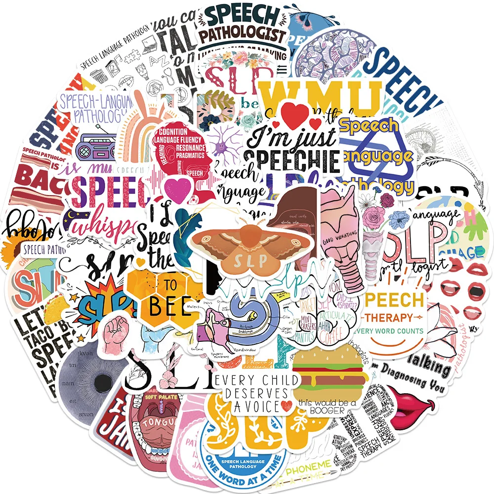 

10/56PCS Speech-Language Pathology SLP Sticker Graffiti Decals DIY Laptop Phone Guitar Skateboard Luggage Sticker Classic Toy