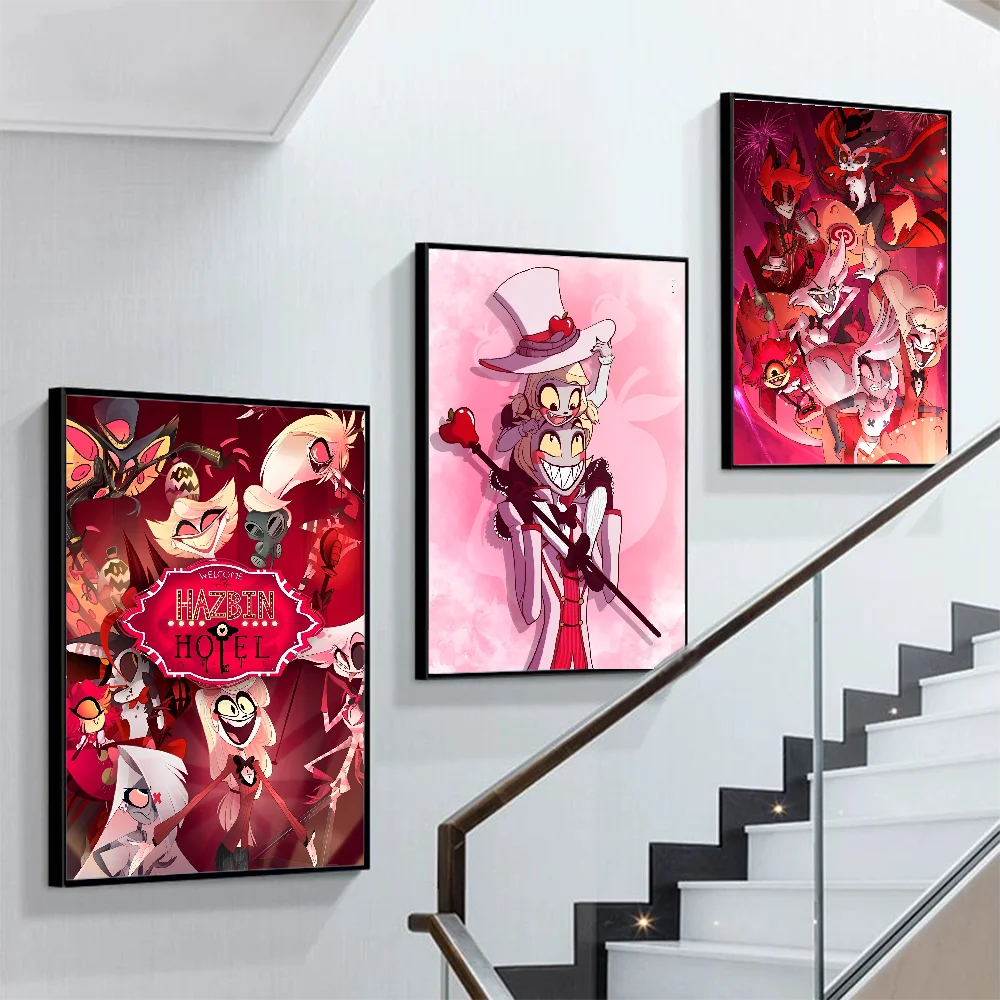 

H-Hazbin Cartoon Hotel Poster Self-adhesive Art Poster Retro Kraft Paper Sticker DIY Room Bar Cafe Vintage Decorative Painting