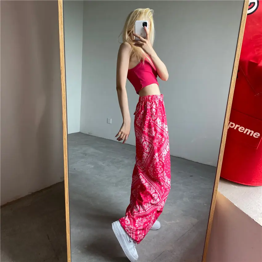 

BEENLE 2022 Spring Summer Women New Fashion Flower Black Straight Wide Leg Pants High Waist Loose Thin Casual Trousers Pants