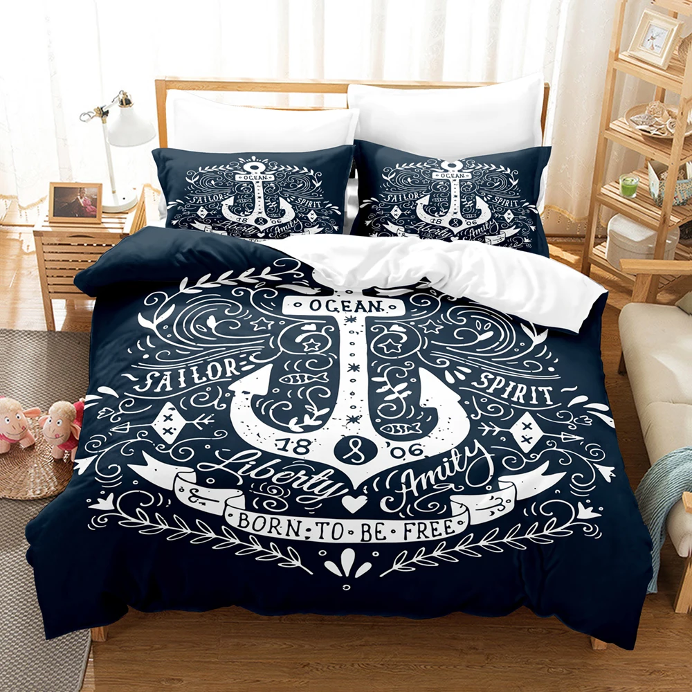 

Simple Style 3D Marine Anchor Print Duvet Cover Ocean Bedding Set Teens Comforter Quilt Cover And Pillowcase Queen King Size 3pc