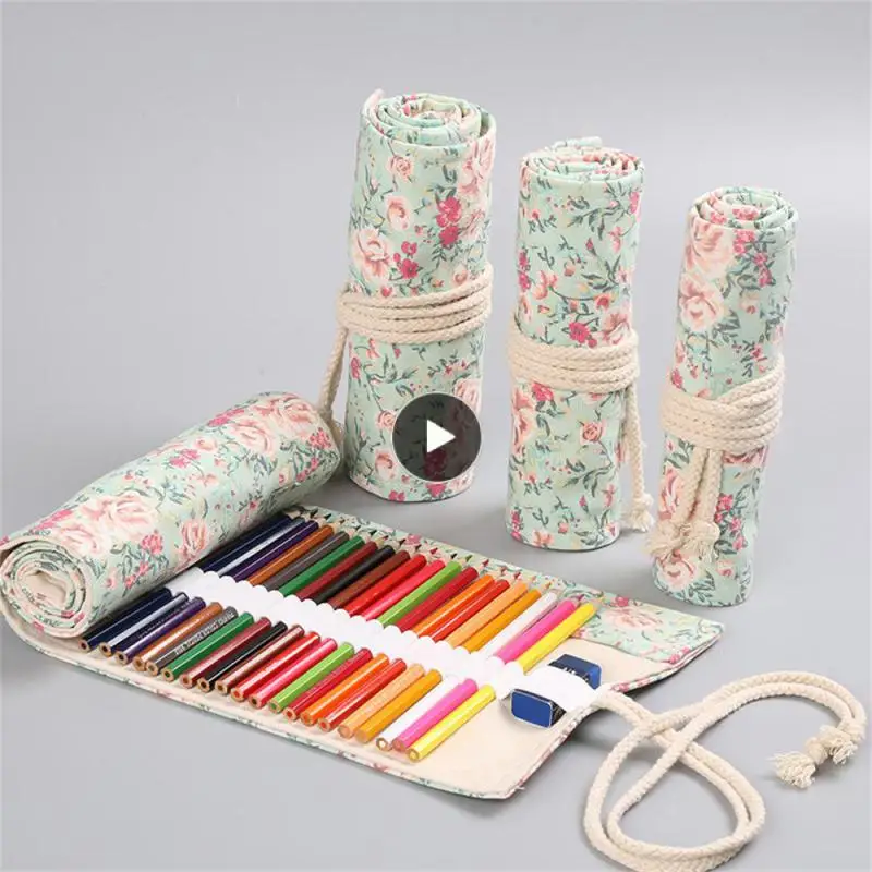 

Thickened Canvas Stationery Box Stationery Storage Fresh And Simple Bold Binding Rope Small Floral Storage Bag Pencil Case