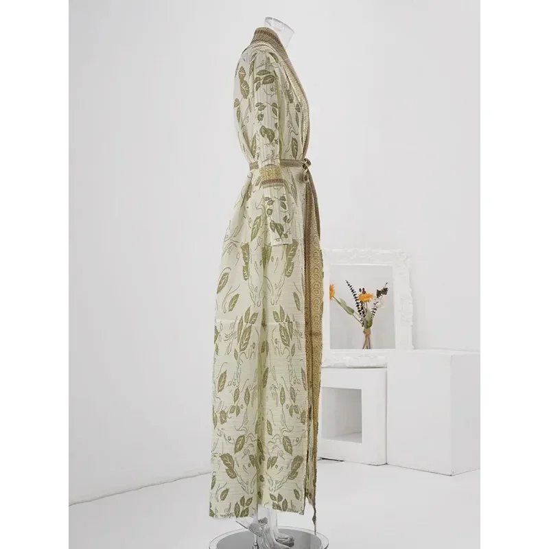 Новая Осенняя плиссированная Длинная ветровка с принтом мусульманской Абайи