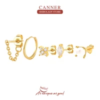 canner 4pcs set pearl tassel earrings silver 925 earring for women stud earrings cartilage piercing accessories wedding party