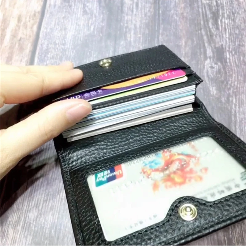 Dropshipping Cusom Name Genuine Leather Men Women Business Card Holder Bifold Credit Cards Case With ID Window Small Wallet Bags