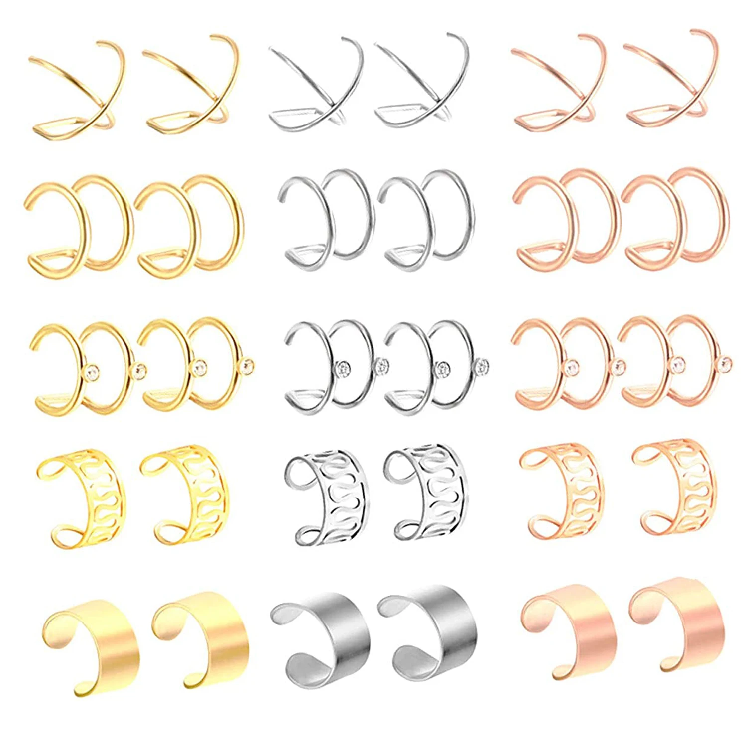 

Манжеты для ушей из нержавеющей стали для мужчин и женщин, клипсы для ушей без пирсинг спираль, поддельные серьги для подростков, 15 пар