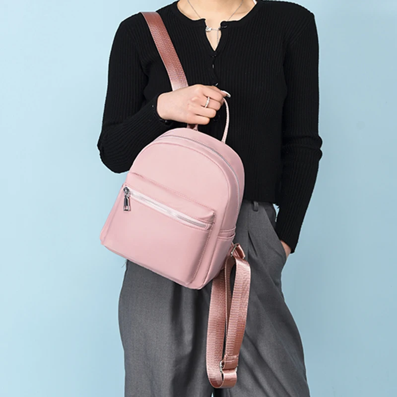 

Waterproof Oxford Backpack for Women Quality School Bags Female Solid Color Travel Small Bag Women Multi-Function Mini Backpack