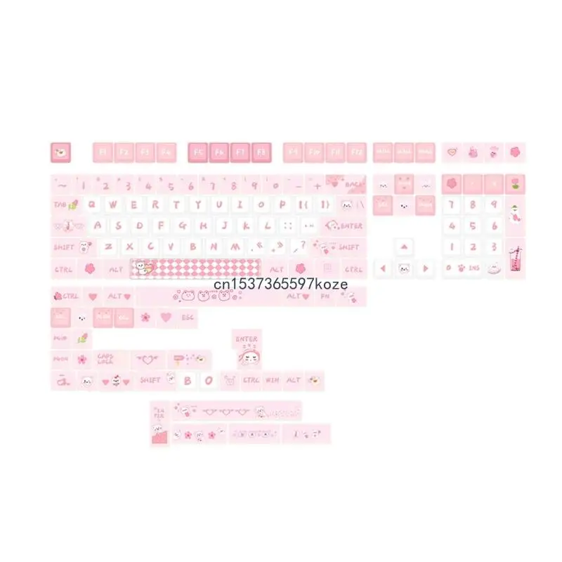 

Thick pbt Keycaps 141 Keys Pink Bear Theme MAD Keycap Set For Mechanical Keyboard for 61/87/104 Switches