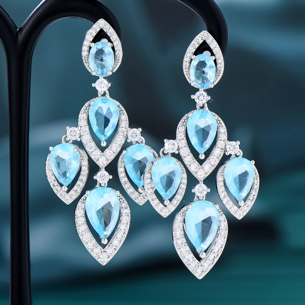 

Missvikki Indian Luxury Cubic Zircon CZ Long Dangle Geometric Earrings for Women African Bridal Party Jewelry aretes de mujer