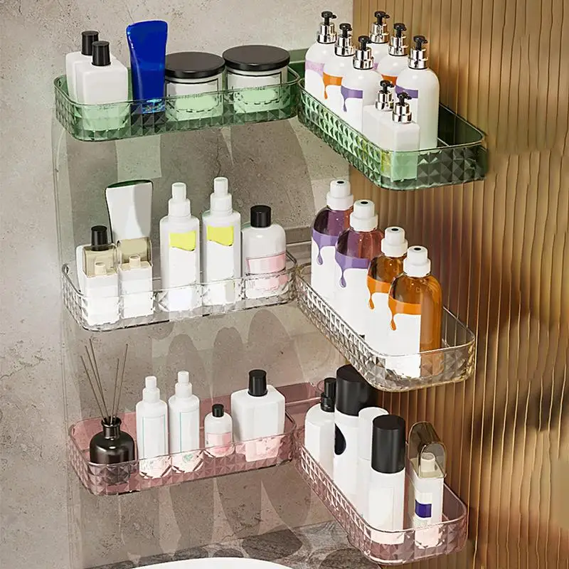 

Bathroom Shampoo Holder Adhesive Corner Punch Free Shower Shelf U Shaped Foldable Bedroom Shelves Storage Rack Organizer