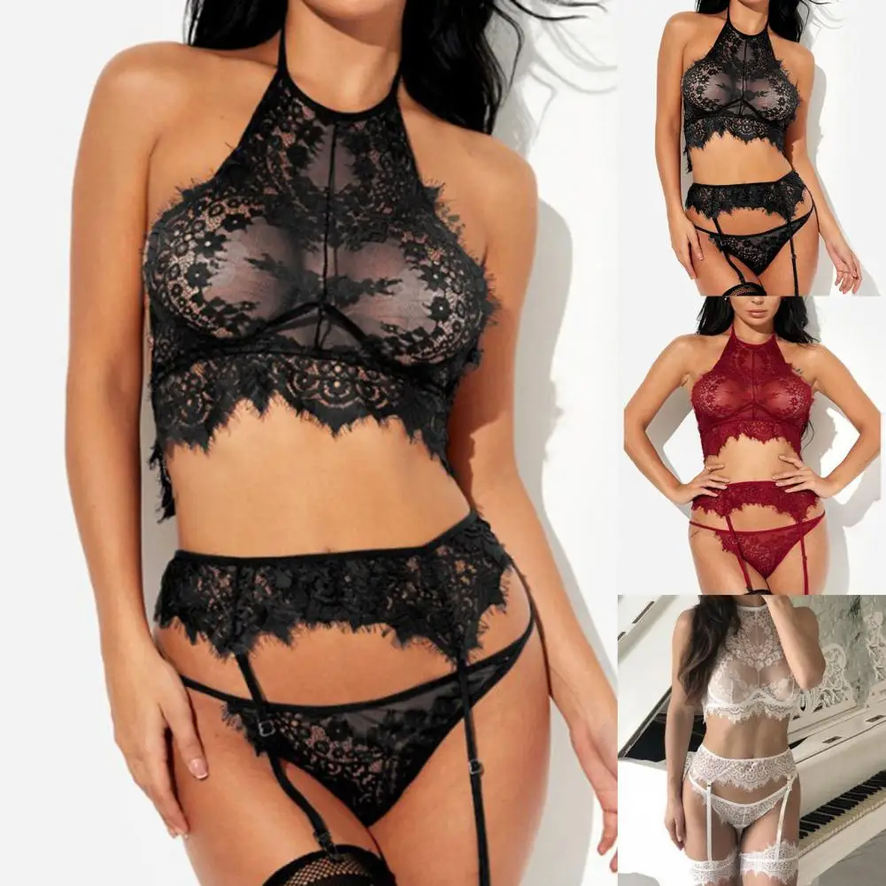 

3Pcs/Set Sexy Ladies Bra Lightweight Underpants Three-point Type Good Skin-touch Women Underwear Set High Elasticity
