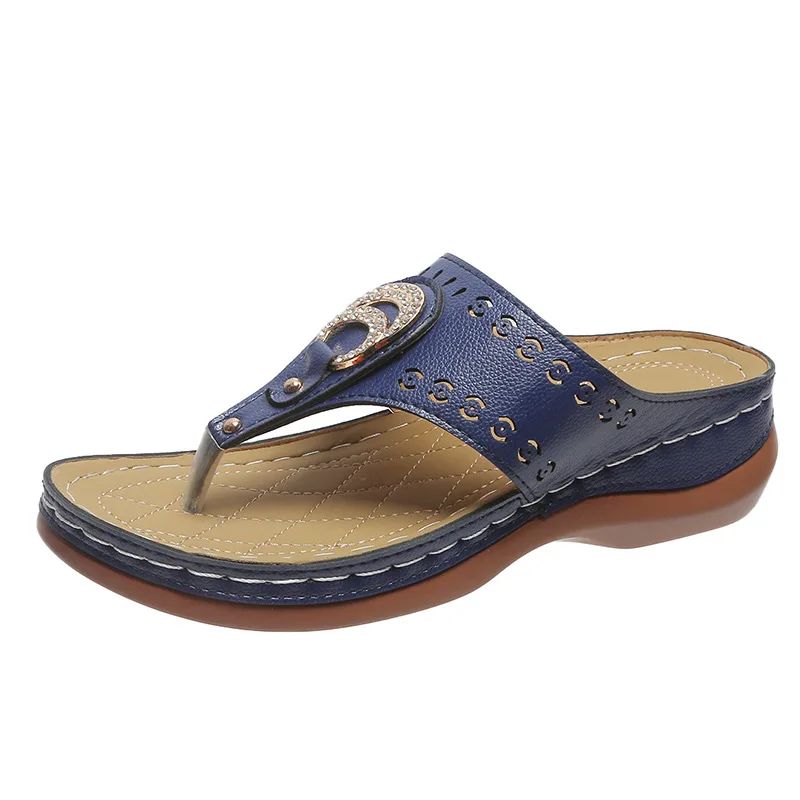 

2022 European and American women summer retro wedge comfortable flower sandals and slippers 2920